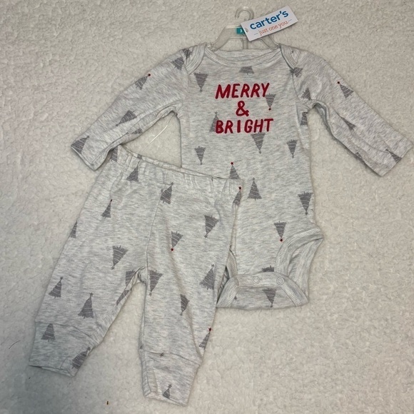 Carter's Other - Carter’s Baby Light Gray Merry & Bright Onesie and Pant Set